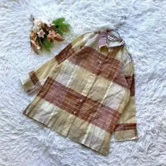 ✨良品✨ (F) 長袖シャツ 透け感 インド綿 スリット さらさら カジュアル