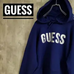 ゲスGUESS ビッグロゴ古着スウェットパーカーM 裏起毛