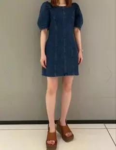 【美品】MOUSSY GATHER SLEEVE DENIM MINIドレス