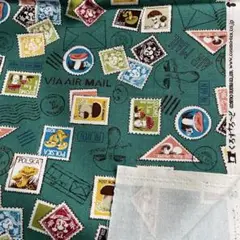 生地　切手柄　きのこ　グリーン