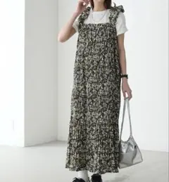 極美品❣️ キャミワンピース シャーリングワンピース　ロング　花柄