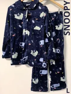 値下新品 SNOOPY ネイビー もこもこルームウェア 上下 PEANUTS 紺