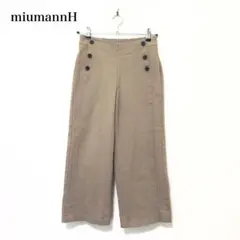 ミューマンエイチ ストレッチワイドクロップドパンツ ウエストゴム ミリタリー