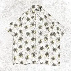 ふわさら　レーヨンシャツ　アロハシャツ　白　半袖シャツ　柄シャツ　ボタニカル
