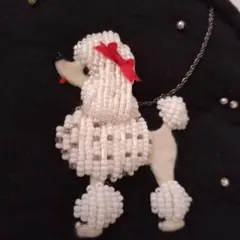 プードル刺繍 黒ポーチ