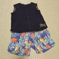 BREEZE タンクトップ、ハイビスカス&パイナップル柄パンツ セット 90cm