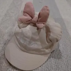 ミニーマウス 耳付きキャップ ベージュ　52cm