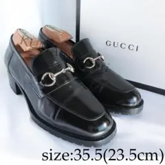 希少 ホースビットヒールローファー パンプス 黒×金 35.5C 22.5cm