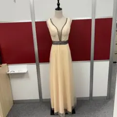クリーム色 Vネック ロングドレス