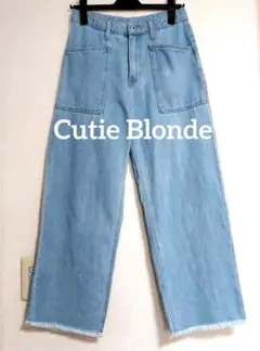 【キューティブロンド】ワールド　ハイウエスト ワイドデニムパンツ 裾フリンジ