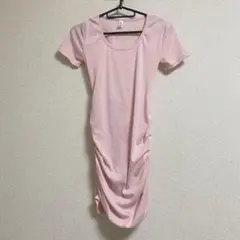 ピンク ドレープデザイン 半袖ミニワンピース