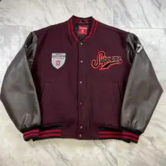 supreme 初期 90s スタジャン シュプリーム ダークレッド 袖レザー