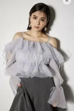 rienda 2WAYギャザーオフショルチュールブラウス