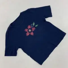 Monlégal 花刺繍 ネイビー Tシャツ 半袖 コットン 38サイズ 紺色