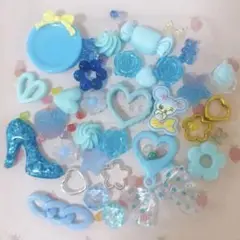 【BU2】デコパーツ ビーズ ネイルパーツ 推しカラー ブルー 水色 アソート