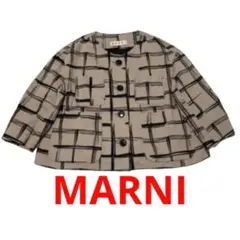 定価約26万円 MARNI ランダムチェック柄ワイドノーカラーショートジャケット