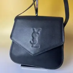 イヴサンローラン 美品 黒 YSL 刺繍 レザー ヴィンテージ ショルダーバッグ