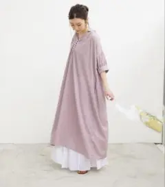 フリークスストア　インド組紐スキッパーワンピース　五分袖　紫　M