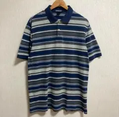 90s LANDS' END ポロシャツ　M ボーダー　綿100％　マレーシア製