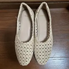minii 編み込みデザイン フラットシューズ ベージュ