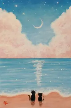 【原画:B6サイズ】 甘い空と海と オイルパステル画