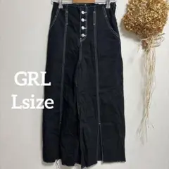 【グレイル】 L♪ ステッチ バギー ハイウエスト パンツ スリット ブラック