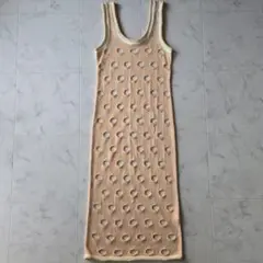 美品✨ラインヴァンド　ニットワンピース　タンク　ノースリ　オレンジ　ホールニット