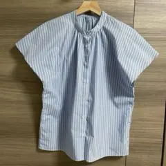 LES MUES 半袖シャツ ブラウス　M ストライプ　青
