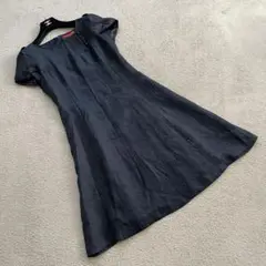 美品　ヨークランド　半袖ロングワンピース　ボタン　ブラック　日本製