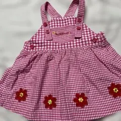 美品♡ レトロ♡ミキハウス ♡ピンクチェック ジャンバースカート♡90