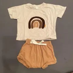レインボー刺繍 Tシャツとショートパンツ セット 9-12M