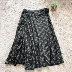 【Max Mara weekend】フレアスカート 花柄 リボン コットン 黒