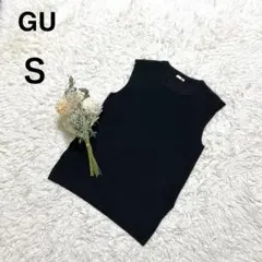 GU＊ノースリーブ リブニットトップス サイドスリット 黒 Ｓ