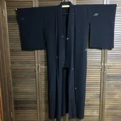 正絹　単　黒系　黒金糸銀糸　流水　飛び柄