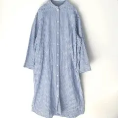 美品✨無印良品 MUJI 麻100% バンドカラー シャツワンピース Ｍ～L