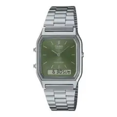 新品未使用　CASIO　アナデジ　シルバー×グリーン文字盤