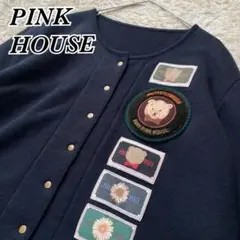 PINK HOUSE 刺繍 ワッペン スナップボタン カーディガン クマ 熊