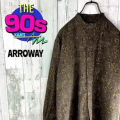 80's ARROWAY民俗柄　エジプト文明　ノーカラーシャツ　奇抜　個性派