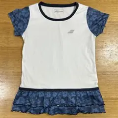 バボラ　フリル付きホワイトネイビーTシャツ