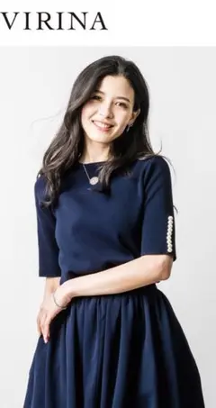【ヴィリーナ】完売サイズ ローラパールハーフスリーブニット(ネイビー)