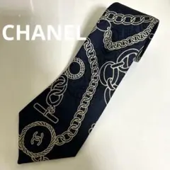 CHANEL ネクタイ チェーンパターン ネイビー