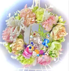 手のひらsizeミニリース15cm パステルピンク系《Paris》造花