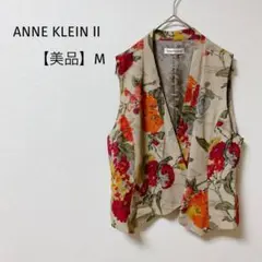 【美品】アンクライン　ジレ　ベスト　花柄　アシンメトリー　シルク100 レトロM