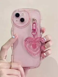 ストラップ付き iPhone 13 ケース クリア 透明 ピンク 韓国