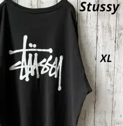 【XLサイズ】ステューシーバックプリントtシャツ【黒】ショーンフォント