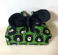 【期間限定SALE】　リボン付きお弁当袋　保温保冷　くま柄　緑色