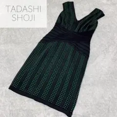 美品☆タダシショージ ブラック グリーン ノースリーブ ワンピース ドレス S