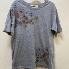 H.A.K. グレー 花柄 半袖Tシャツ
