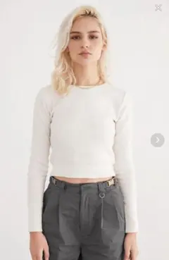 alexia stam☆ Long Sleeve Rib Cropped Top