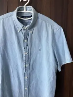 RALPH LAURENライトブルーデニムボタンダウン半袖シャツ
